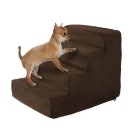 Pet Stairs â€šÃ„Ã¬ Foam Pet Steps for Small Dogs or Cats with 4 Step Design and Removable Cover â€šÃ„Ã¬ Non-Slip Dog Stairs for Home by Petmaker (Brown)